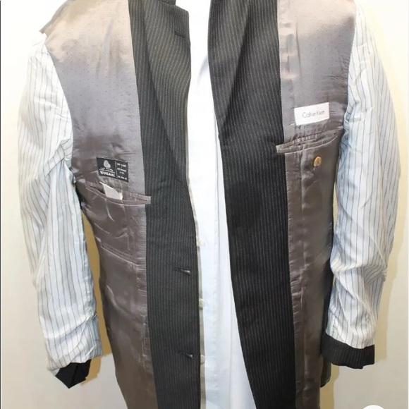 Calvin Klein Pin Stripe Black Blazer Lined Made In Canada 40R 100% Wool Men - Picture 5 of 13